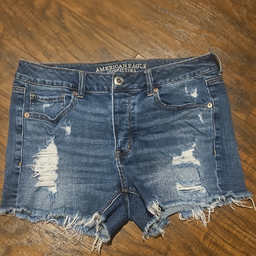 American Eagle Outfitters Tomgirl Blue Distressed Jean Shorts size 10